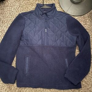 Old Navy Navy Blue Quilted Sherpa Pullover Jacket